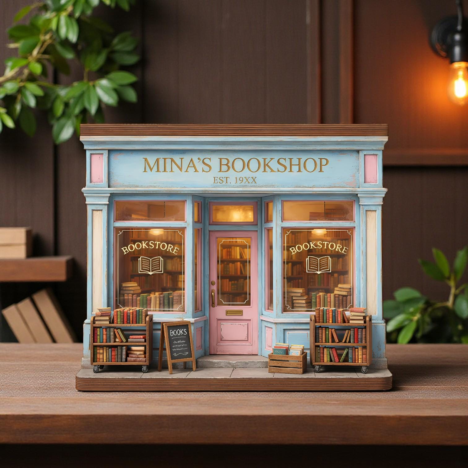 Personalized Bookshop Wooden Block Set, Custom Bookshelf Decor