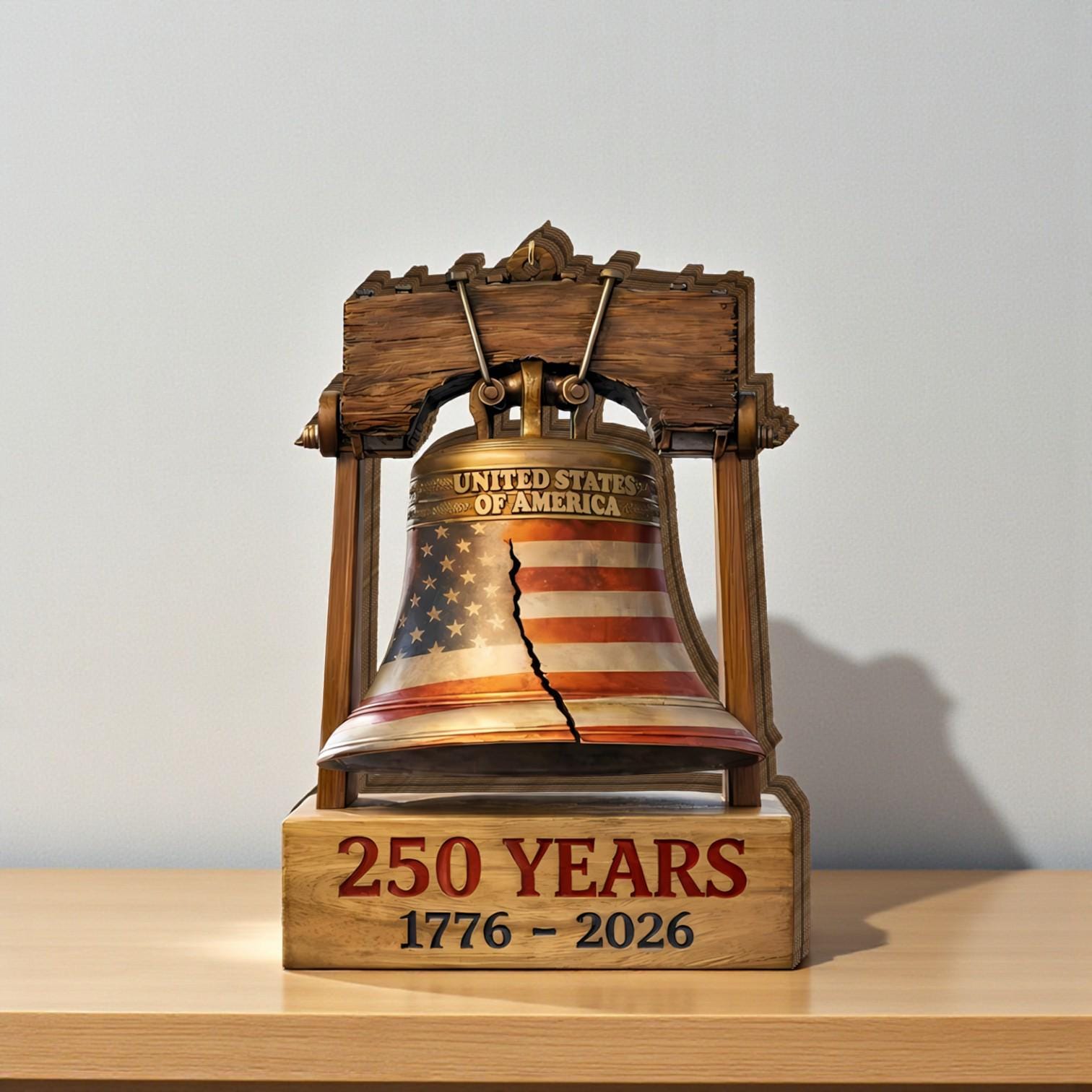 Liberty Bell 250 Years Anniversary Wooden Block Sign, Patriotic Decor, Independence Anniversary Wood Sign, USA Heritage Shelf Decor