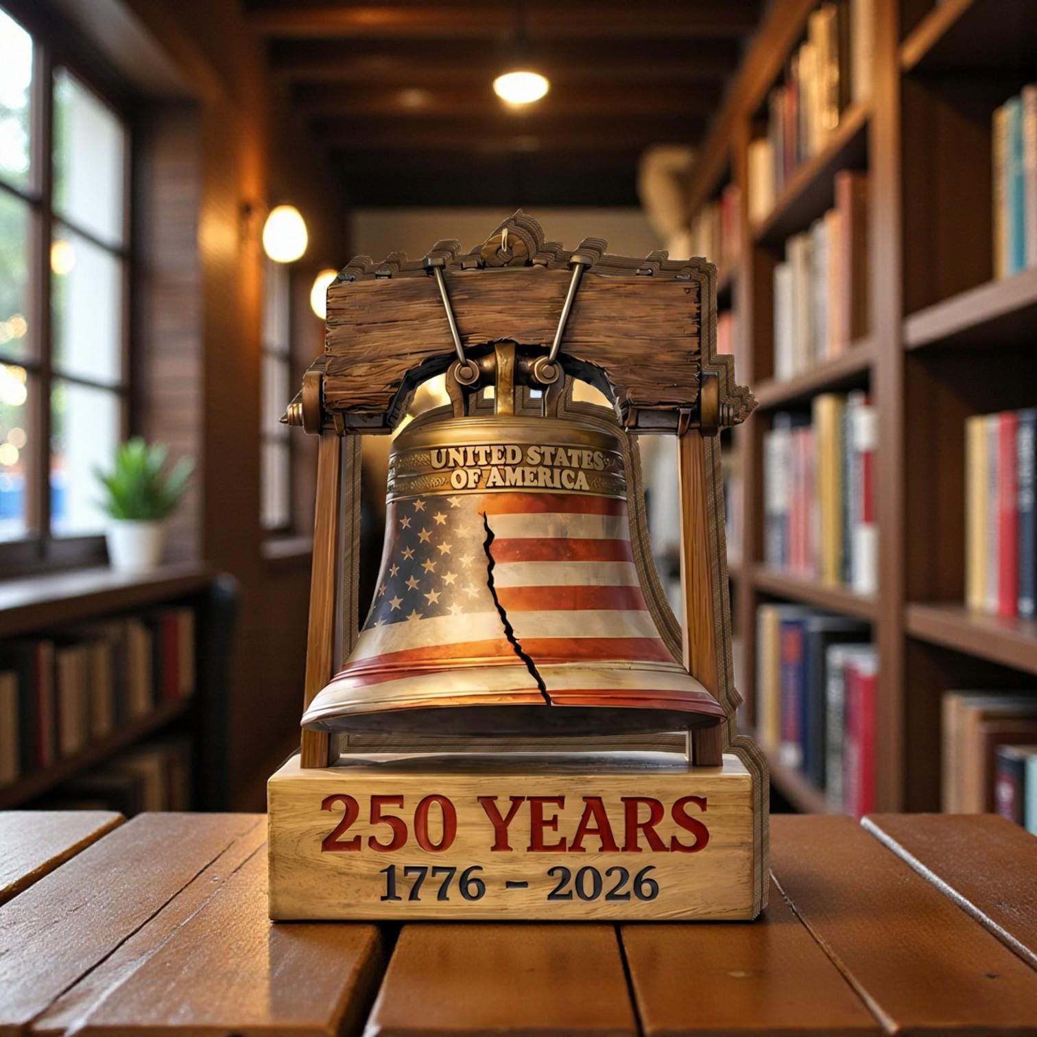 Liberty Bell 250 Years Anniversary Wooden Block Sign, Patriotic Decor, Independence Anniversary Wood Sign, USA Heritage Shelf Decor