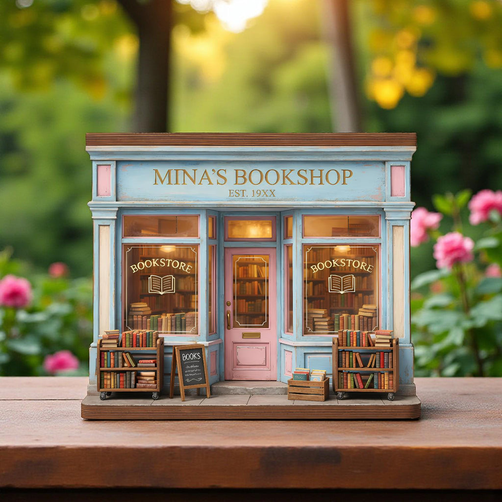 Personalized Bookshop Wooden Block Set, Custom Bookshelf Decor