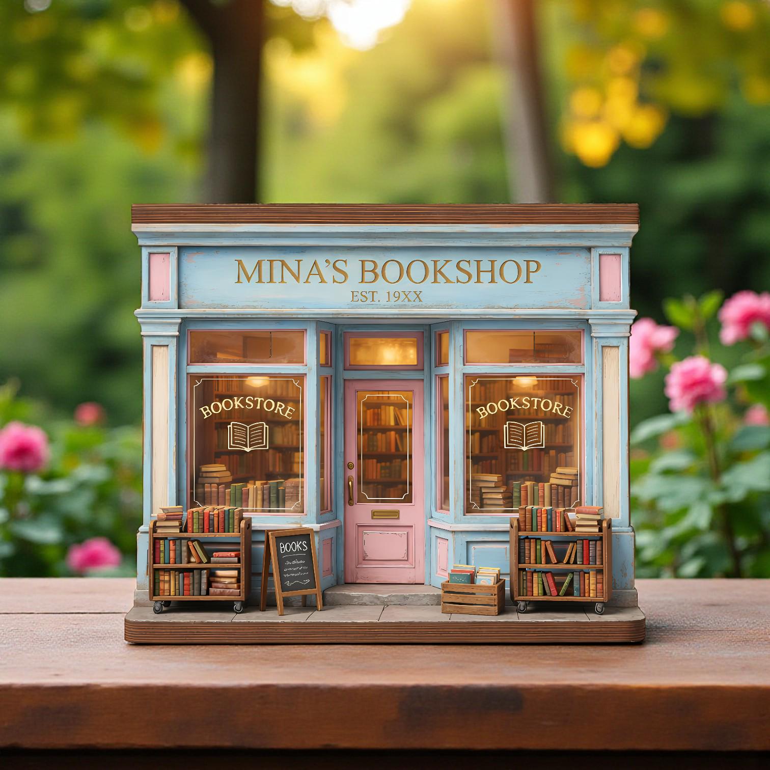 Personalized Bookshop Wooden Block Set, Custom Bookshelf Decor