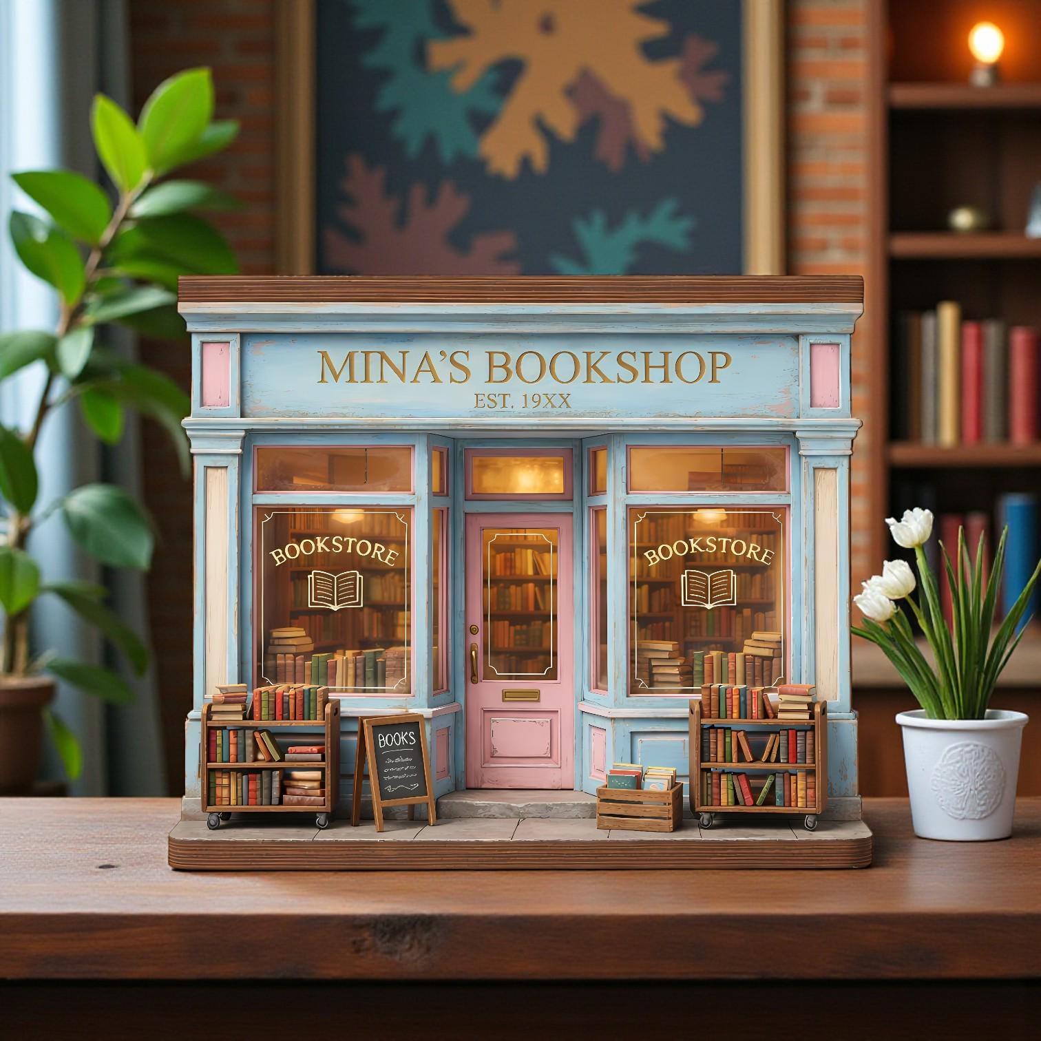 Personalized Bookshop Wooden Block Set, Custom Bookshelf Decor
