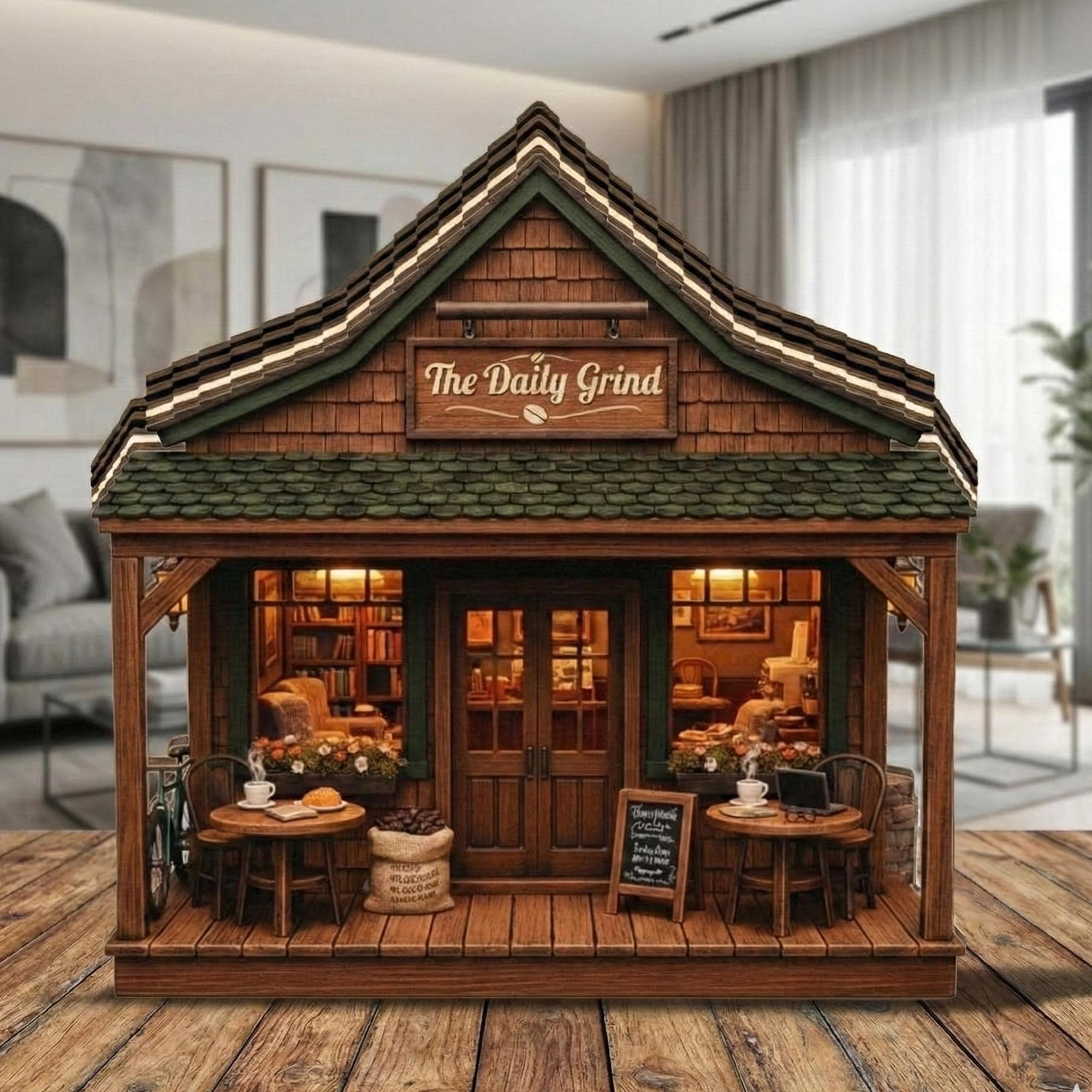 Coffee Shop Wooden Block Decor Daily Grind Cafe Cabin Storefront, Cozy Rustic Shelf Sign, Barista Gift, Farmhouse Living Room Kitchen Accent