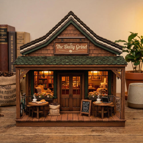 Coffee Shop Wooden Block Decor Daily Grind Cafe Cabin Storefront, Cozy Rustic Shelf Sign, Barista Gift, Farmhouse Living Room Kitchen Accent