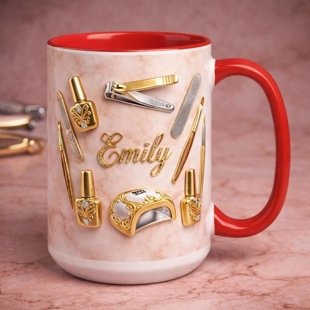 Luxury Nail Tech Mug Personalized Name, Nail Artist Gift, 3D Nail Art Coffee Mug, Manicurist Gift, Beauty Salon Mug
