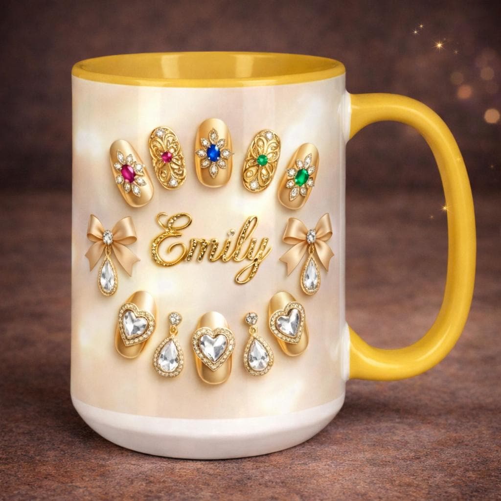 Luxury Nail Tech Mug Personalized Name, Nail Artist Gift, 3D Nail Art Coffee Mug, Manicurist Gift, Beauty Salon Mug