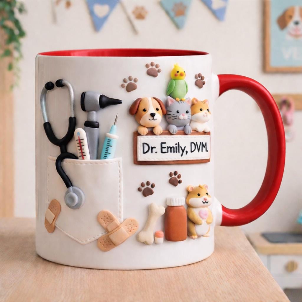 Personalized Veterinarian Mug, Custom DVM Name Coffee Cup, Cute Vet Gift for Animal Doctor, Veterinary Appreciation