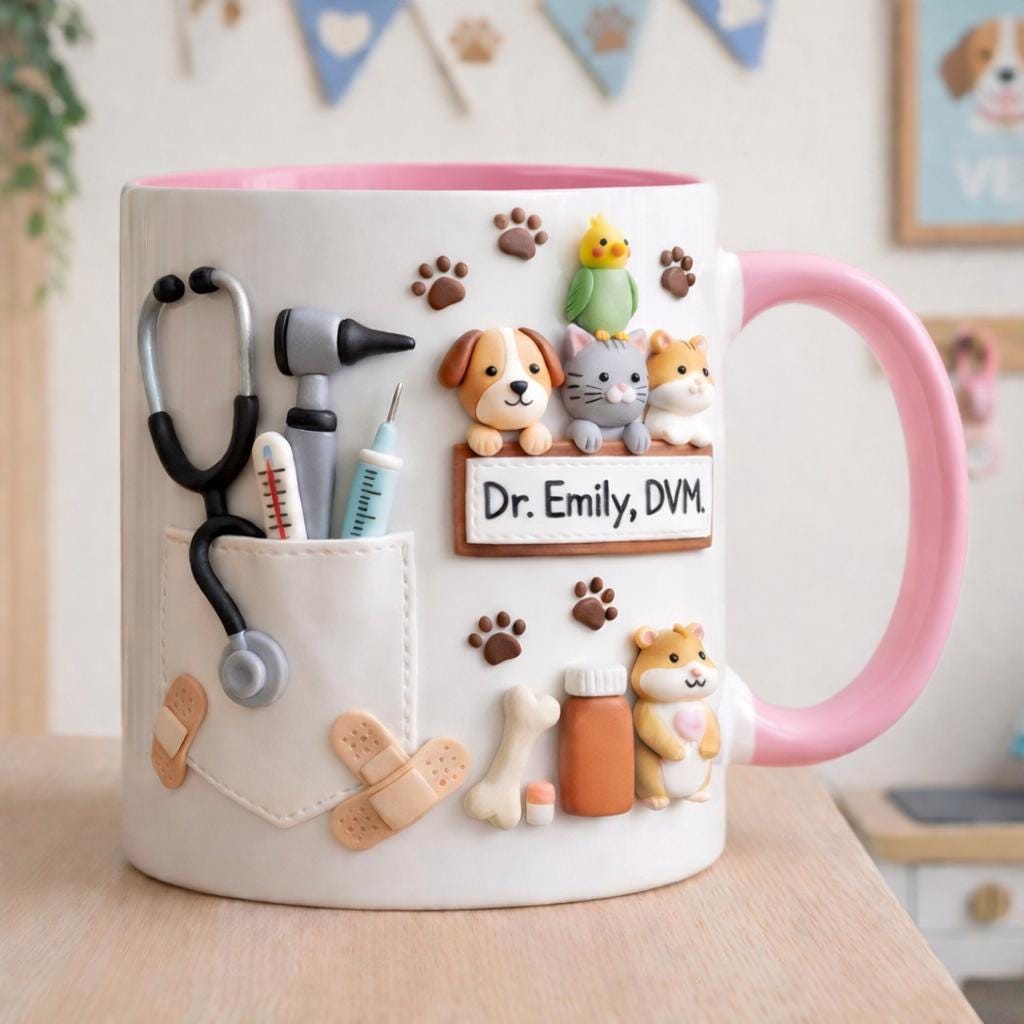 Personalized Veterinarian Mug, Custom DVM Name Coffee Cup, Cute Vet Gift for Animal Doctor, Veterinary Appreciation