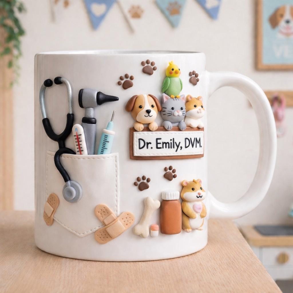 Personalized Veterinarian Mug, Custom DVM Name Coffee Cup, Cute Vet Gift for Animal Doctor, Veterinary Appreciation
