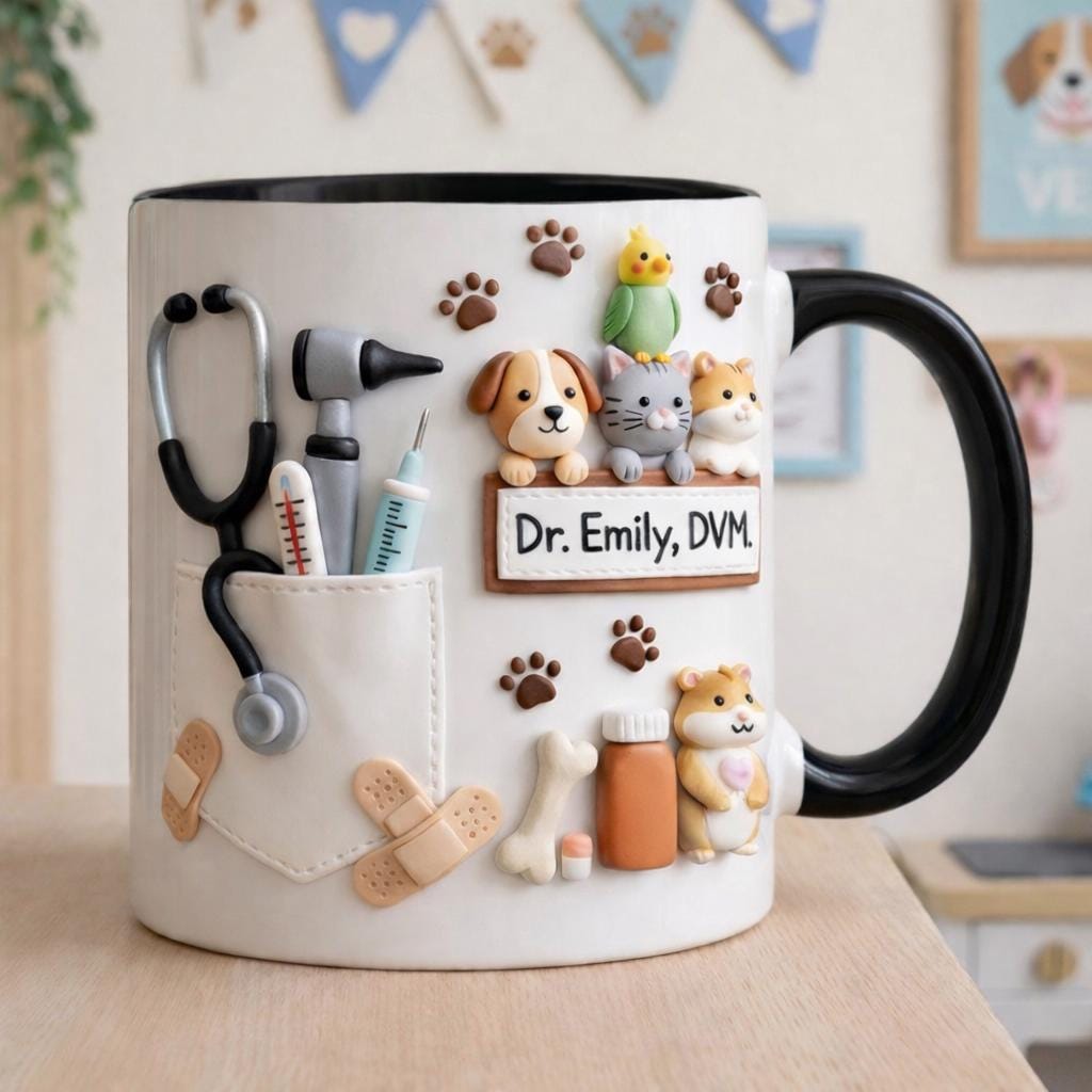 Personalized Veterinarian Mug, Custom DVM Name Coffee Cup, Cute Vet Gift for Animal Doctor, Veterinary Appreciation