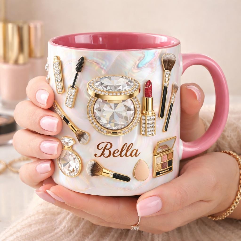 Personalized Makeup Mug, Custom Name Beauty Coffee Mug, Glam Makeup Cup, Beauty Lover Gift, Cosmetic Themed Mug