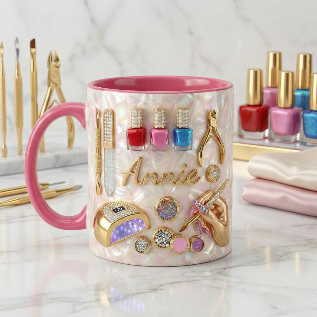 Custom Name Nail Tech Accent Mug, New Nail Salon Owner Coffee Mug, Gift for Nail Artist , Cosmetology Graduation Gifts, Nail Technician Gift