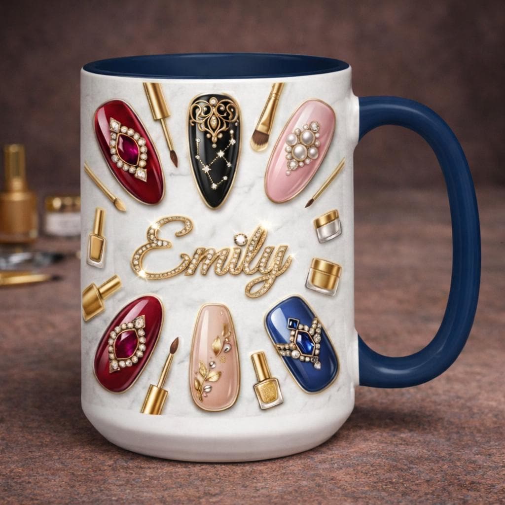 Luxury Nail Tech Mug Personalized Name, Nail Artist Gift, 3D Nail Art Coffee Mug, Manicurist Gift, Beauty Salon Mug