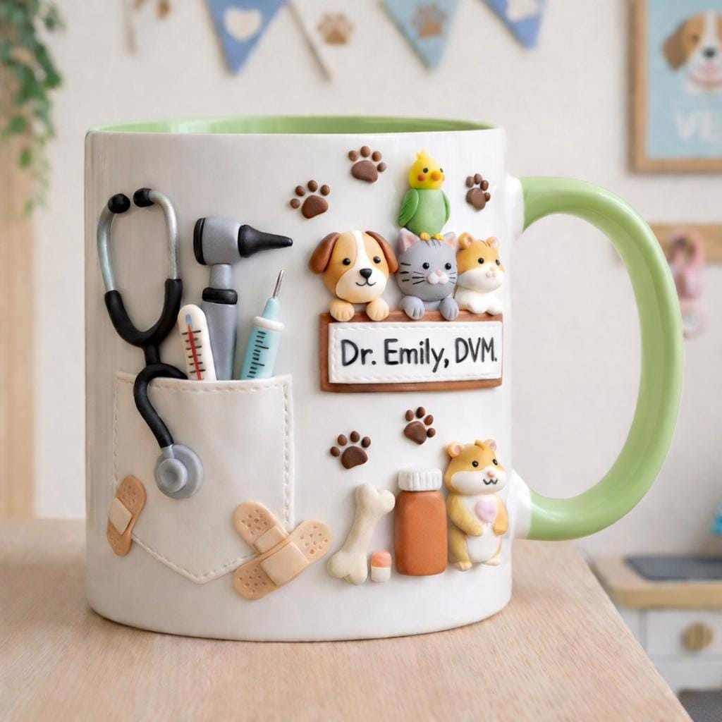 Personalized Veterinarian Mug, Custom DVM Name Coffee Cup, Cute Vet Gift for Animal Doctor, Veterinary Appreciation