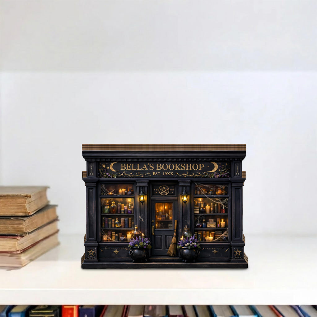 Witchy Bookshop Wooden Block Sign, Witchy Book Store Decor, Dark Academia Shelf Decor, Fantasy Book Lover Gift, Mini Storefront Art