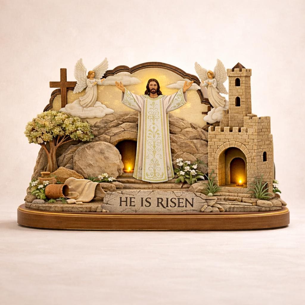 Easter Resurrection Wooden Sign, 2D Flat Empty Tomb Display, Religious Tabletop Decor, He Is Risen Christian Art, Easter Keepsake for Home