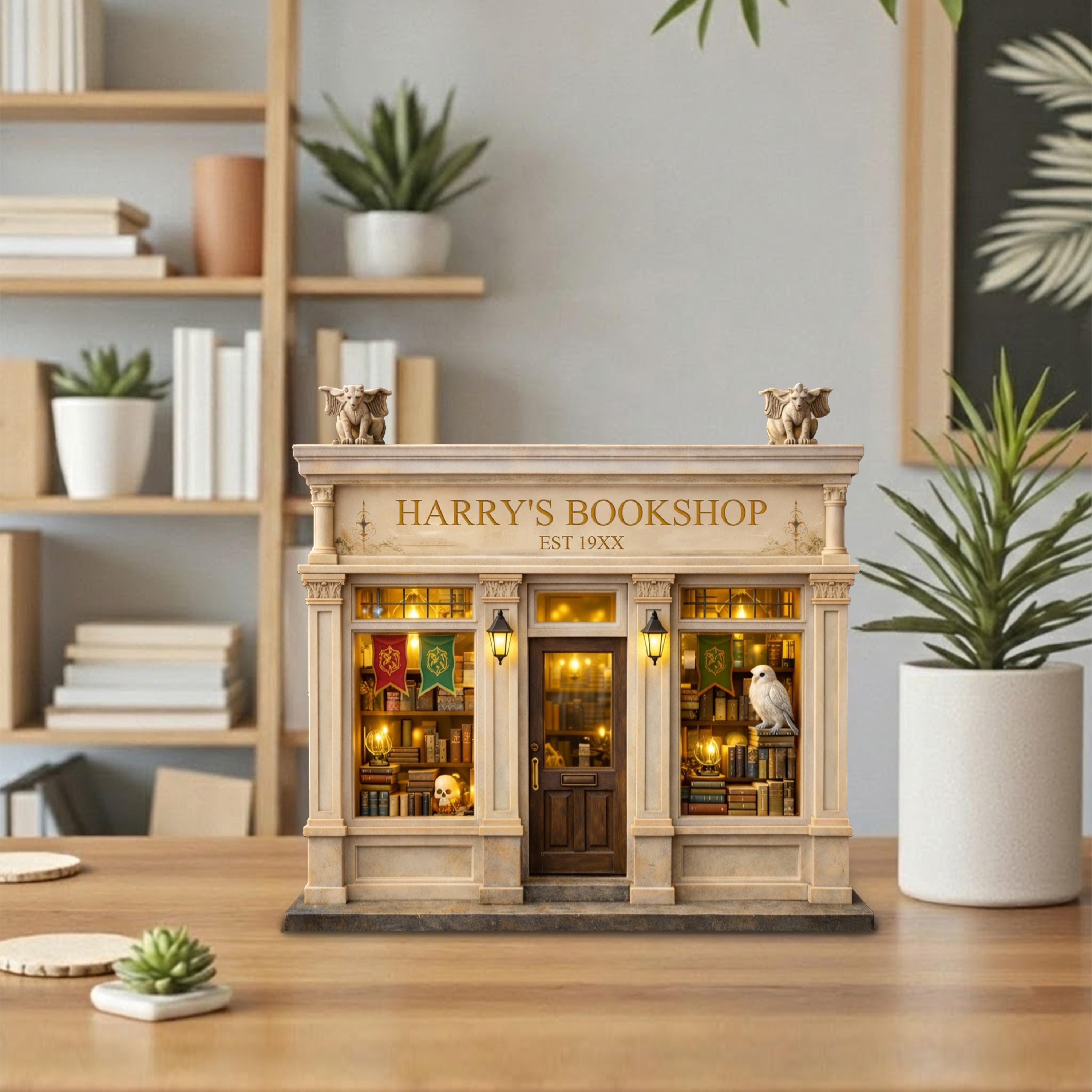 Personalized Magical Bookshop 2D Flat Wooden Block, Fantasy Wooden Library Sign, Book Lovers Gift, Witchy Bookshelf Decor