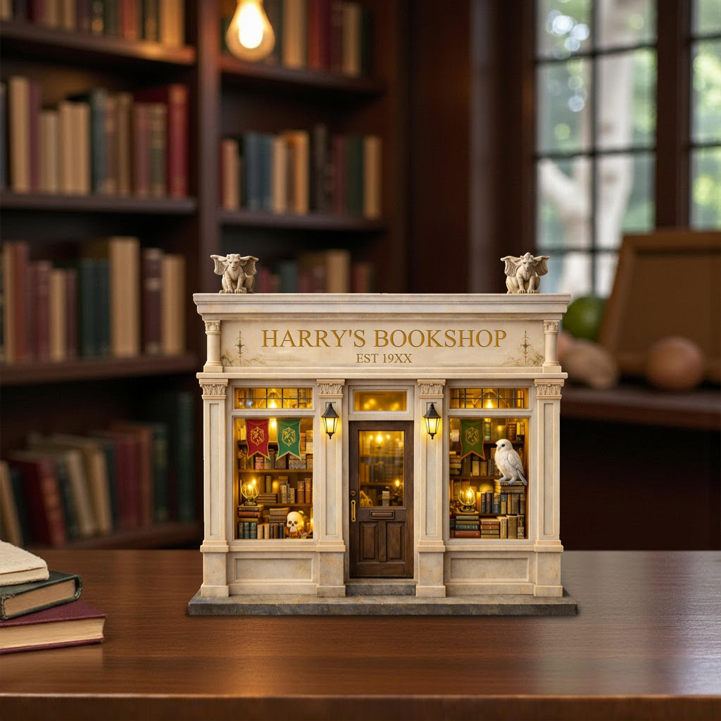 Personalized Magical Bookshop 2D Flat Wooden Block, Fantasy Wooden Library Sign, Book Lovers Gift, Witchy Bookshelf Decor