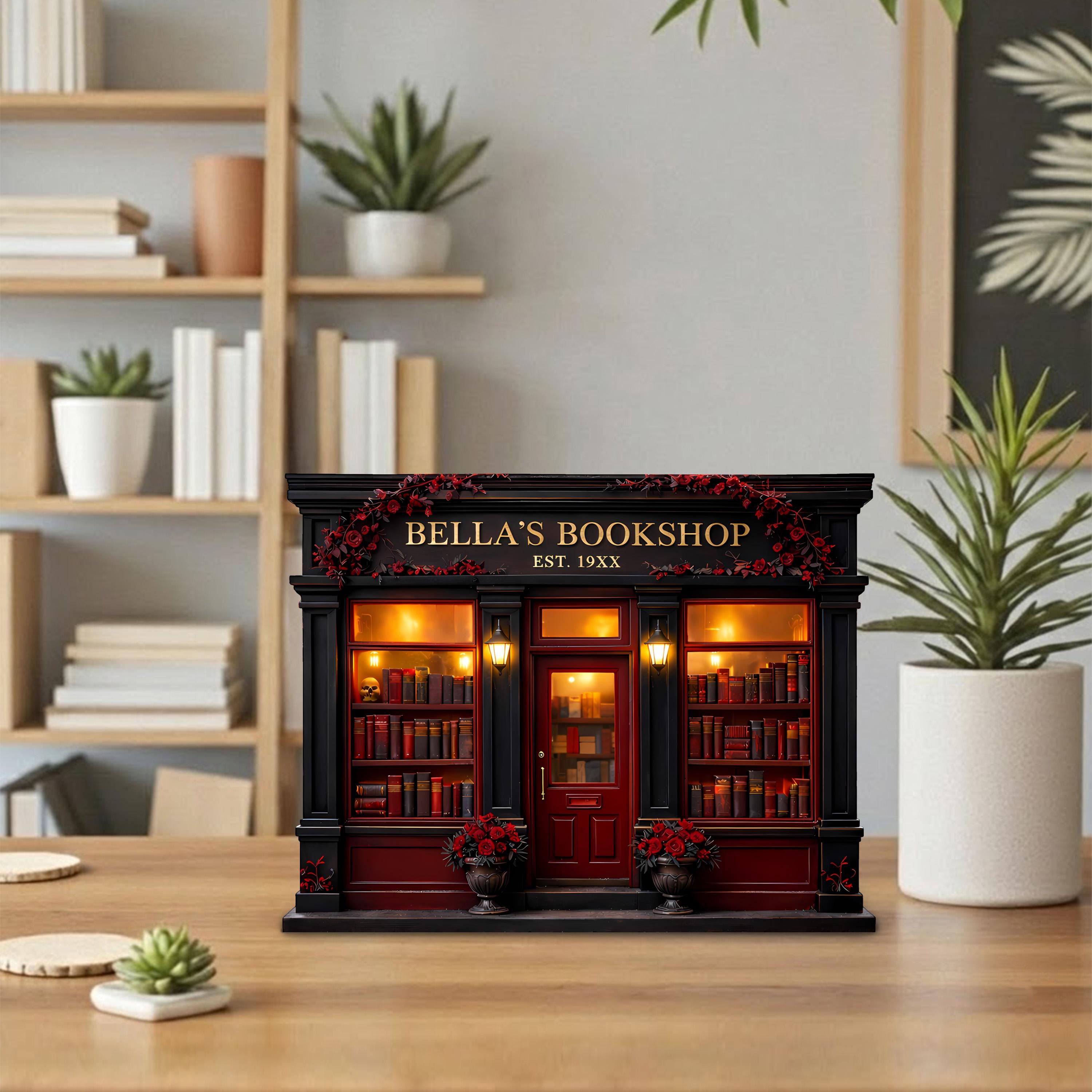 Personalized Wooden Bookshop Block, Dark Romance Bookshelf Decor, Reading Nook Shelf Sitter