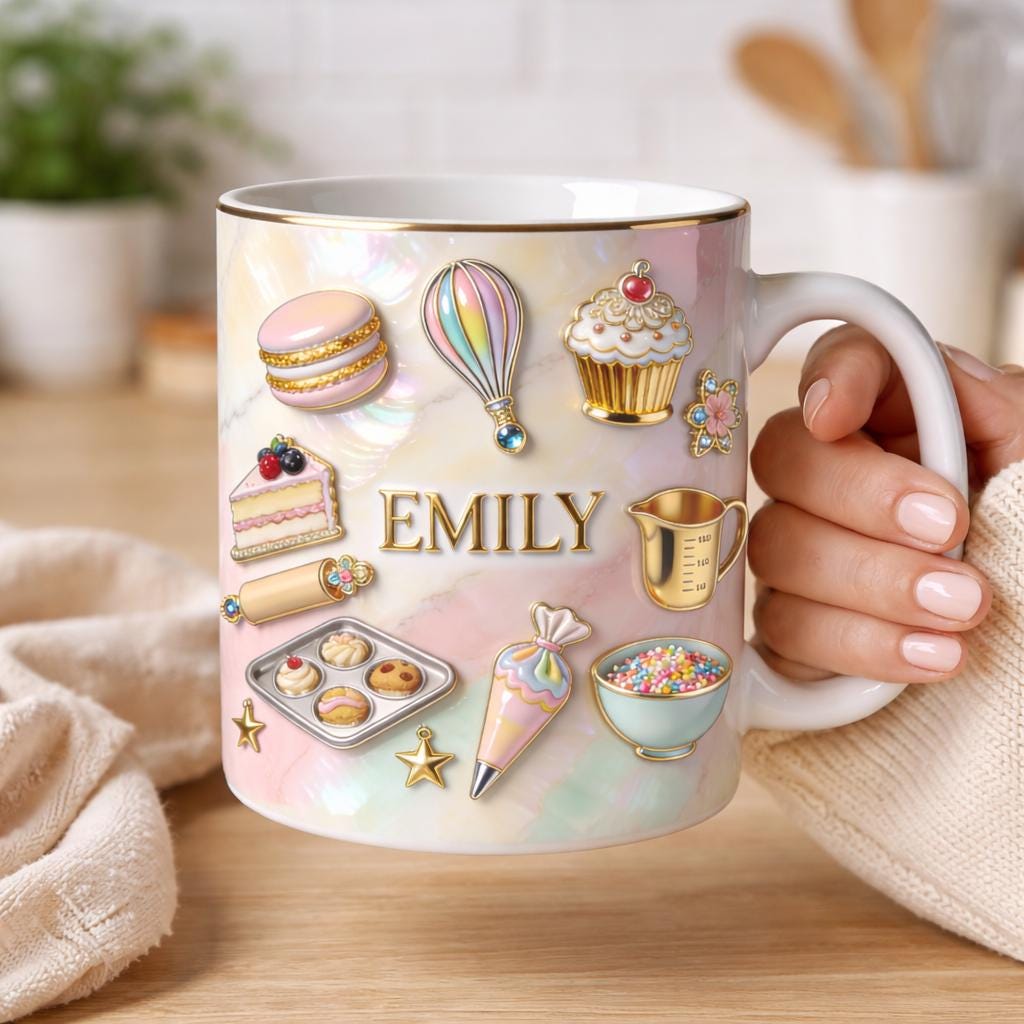 Personalized Baker Mug, Custom Name Baking Coffee Cup, Pastry Chef Gift, Cute Dessert Lover Kitchen Mug