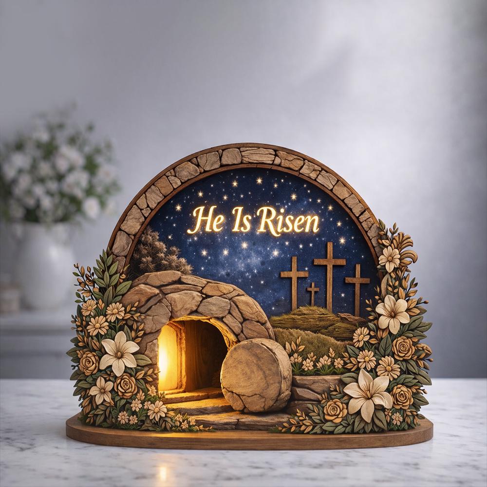 Easter Wooden Block, Empty Tomb Resurrection Scene, He Is Risen Christian Decor, Meaningful Church Gift for Pastor Appreciation and Ministry