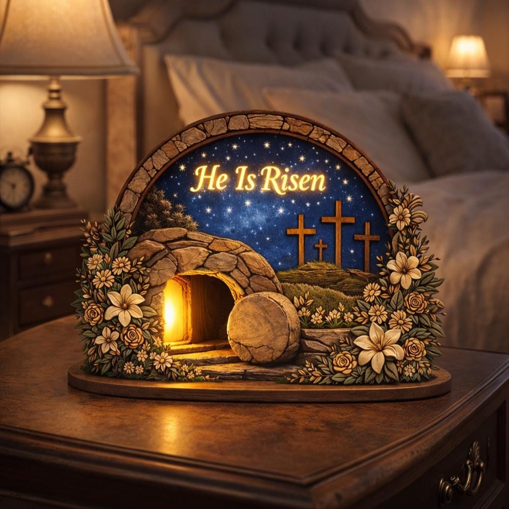 Easter Wooden Block, Empty Tomb Resurrection Scene, He Is Risen Christian Decor, Meaningful Church Gift for Pastor Appreciation and Ministry
