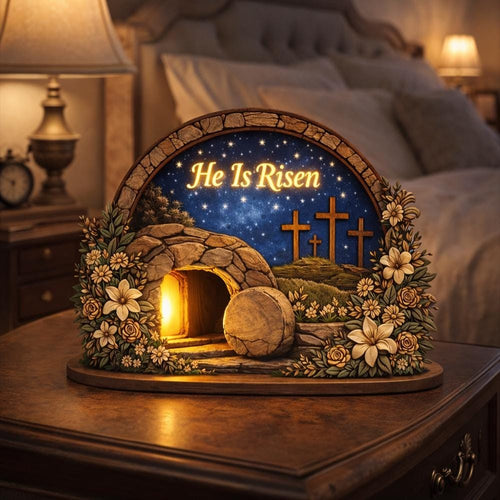 Easter Wooden Block, Empty Tomb Resurrection Scene, He Is Risen Christian Decor, Meaningful Church Gift for Pastor Appreciation and Ministry