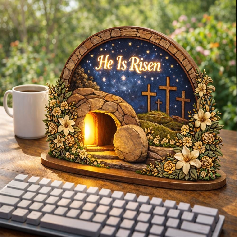 Easter Wooden Block, Empty Tomb Resurrection Scene, He Is Risen Christian Decor, Meaningful Church Gift for Pastor Appreciation and Ministry