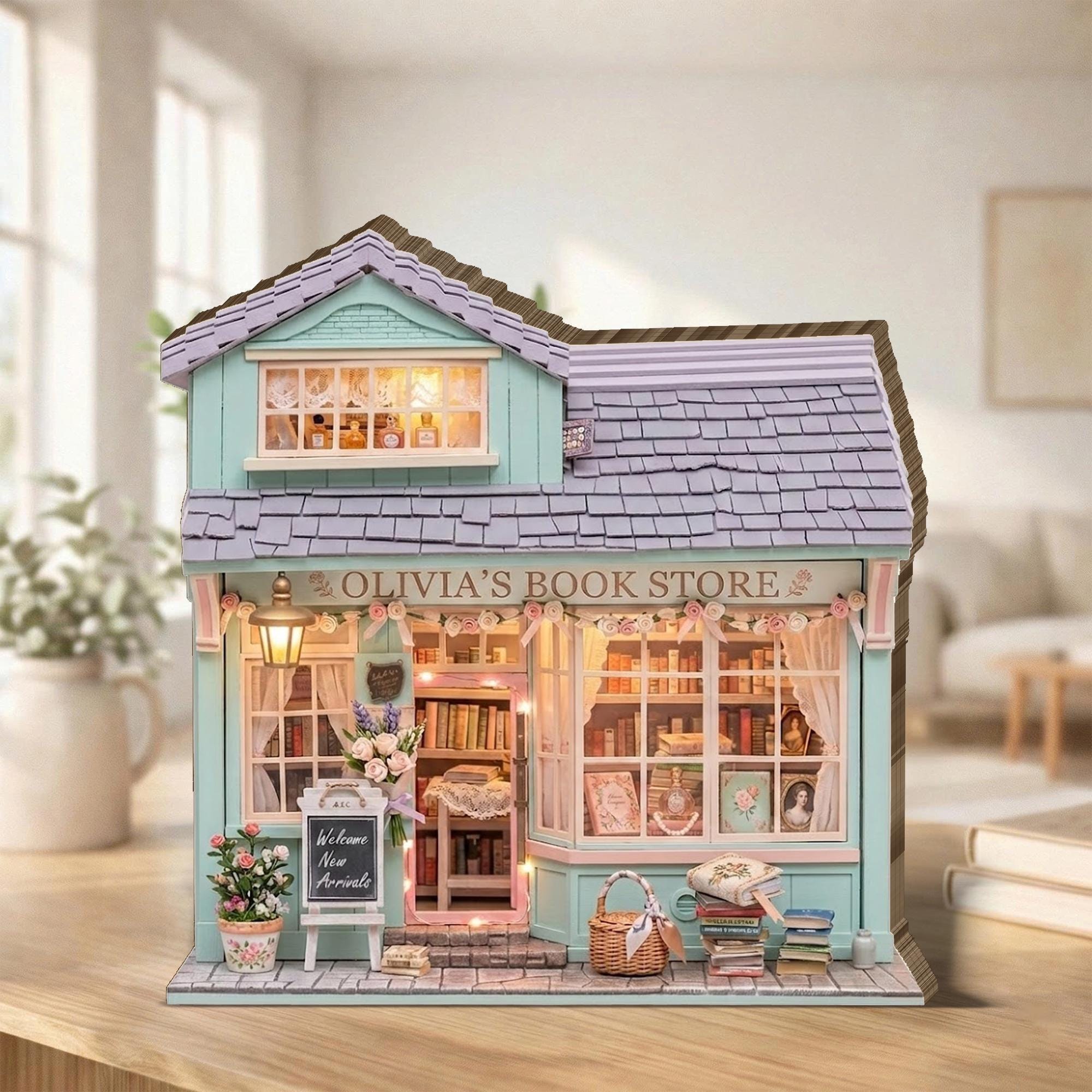 Personalized Bookshop Wooden Block, Custom Bookshelf Decor