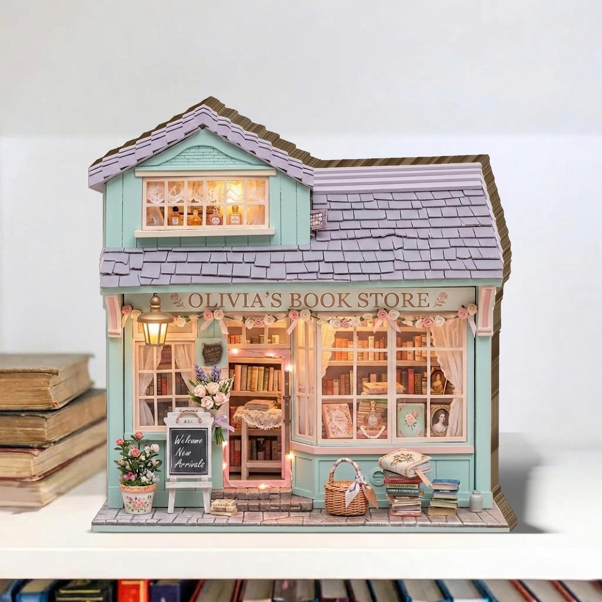 Personalized Bookshop Wooden Block, Custom Bookshelf Decor