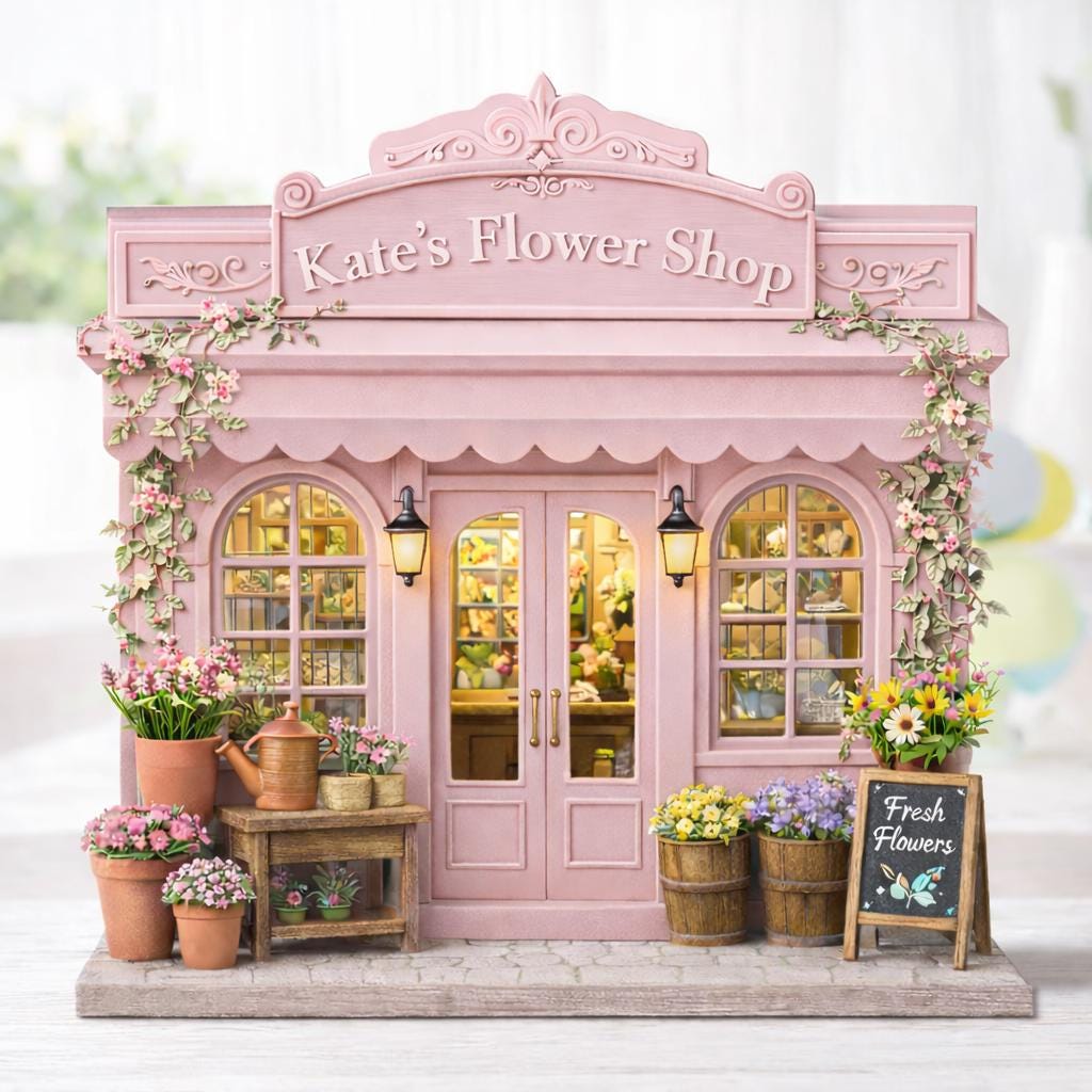 Personalized Wooden Flower Shop Block, Cottagecore Floral Decor