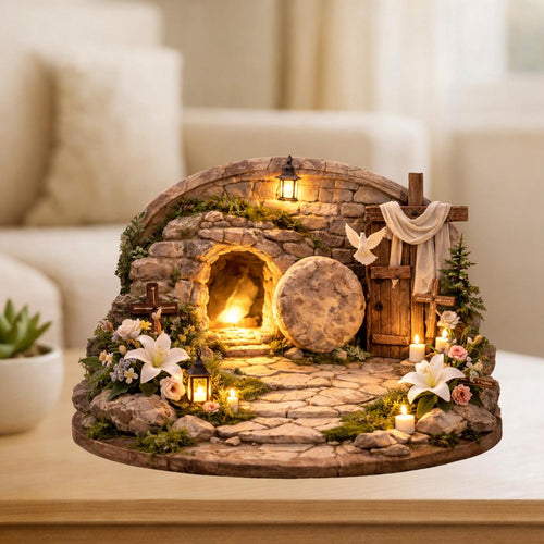 Easter Resurrection Tomb 2D FLAT Wooden Block, Christian Tabletop Decor, Empty Grave Scene, Religious Home Easter Decor, Resurrection Sign