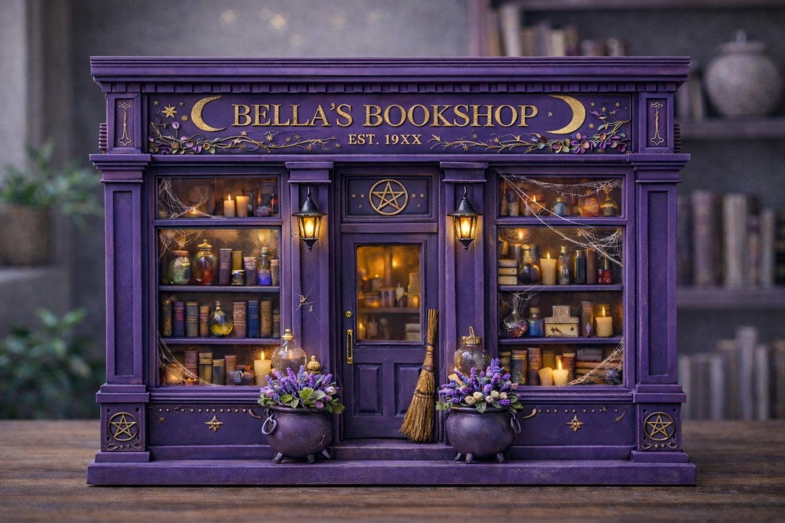 Witchy Bookshop Wooden Block Sign, Witchy Book Store Decor, Dark Academia Shelf Decor, Fantasy Book Lover Gift, Mini Storefront Art