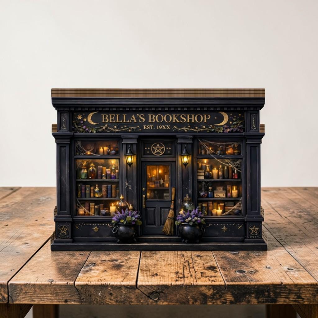 Witchy Bookshop Wooden Block Sign, Witchy Book Store Decor, Dark Academia Shelf Decor, Fantasy Book Lover Gift, Mini Storefront Art