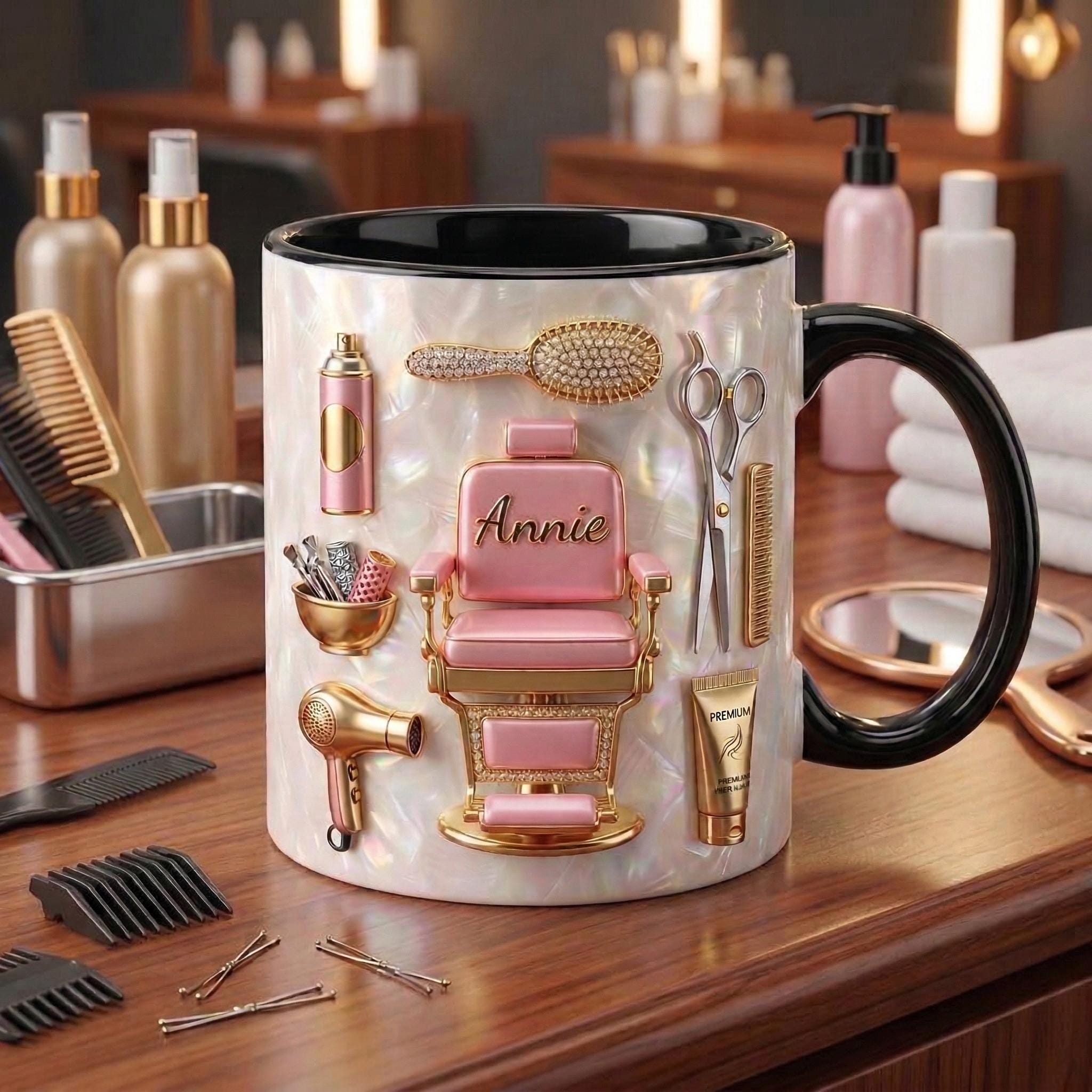 Hairstylist Mug 3D, Faux 3D Effect Mug, Hairdresser Coffee Cup, Personalized Salon Gift