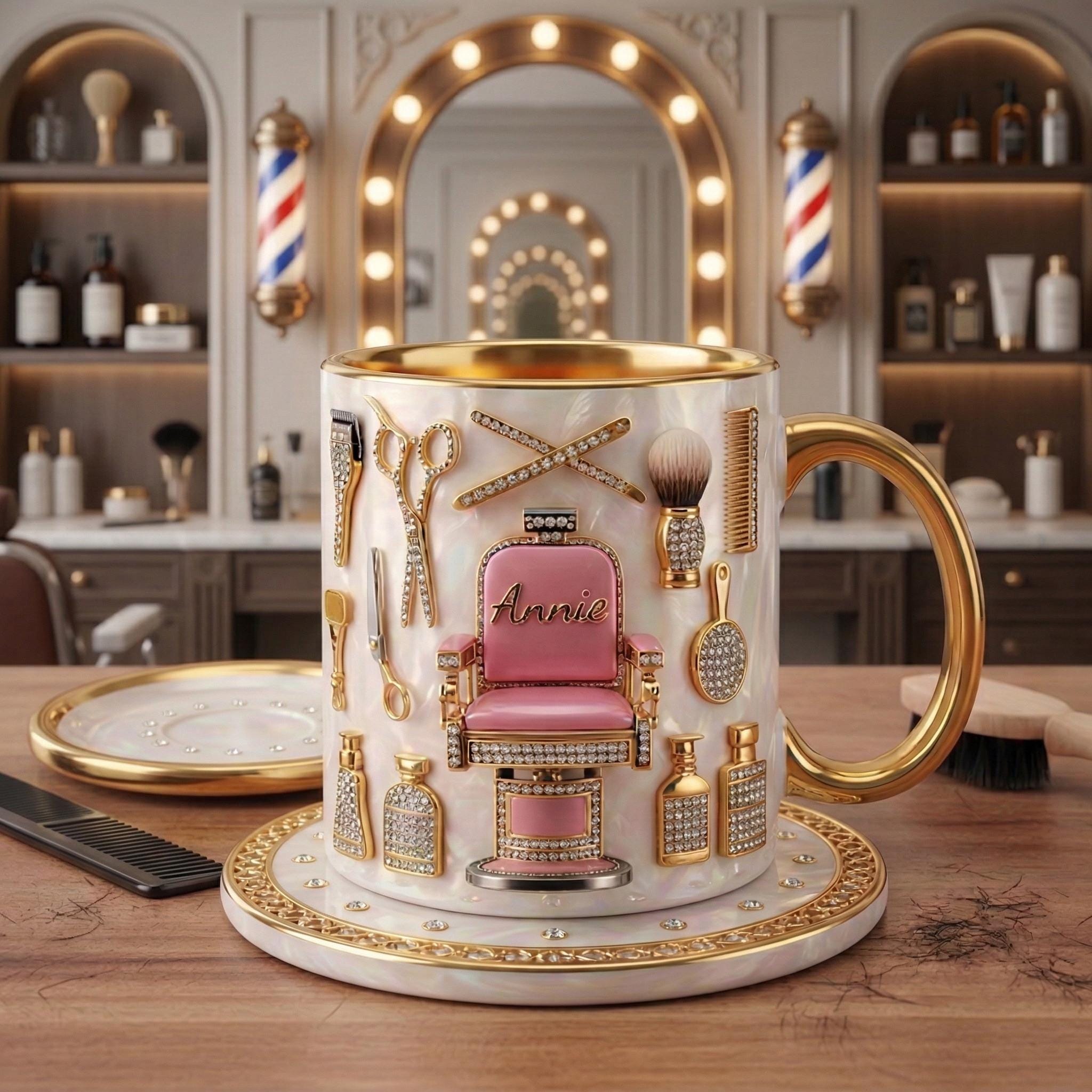 Custom Name Hairstylist Mug 3D, Faux 3D Barber Chair Accent Drinkware