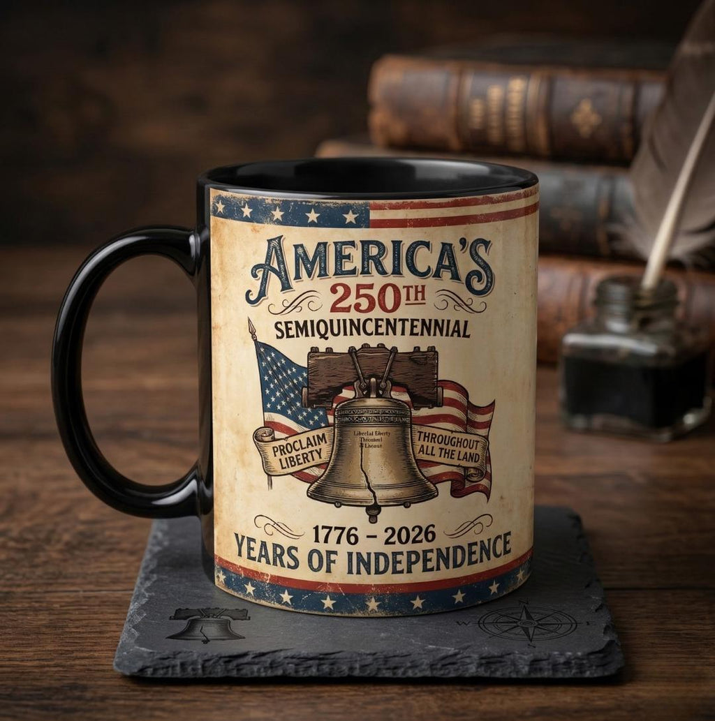 America's 250th Anniversary Accent Mug, Semiquincentennial 1776-2026 Coffee Cup, Patriotic Liberty Bell Ceramic Mug, Independence Day Gift