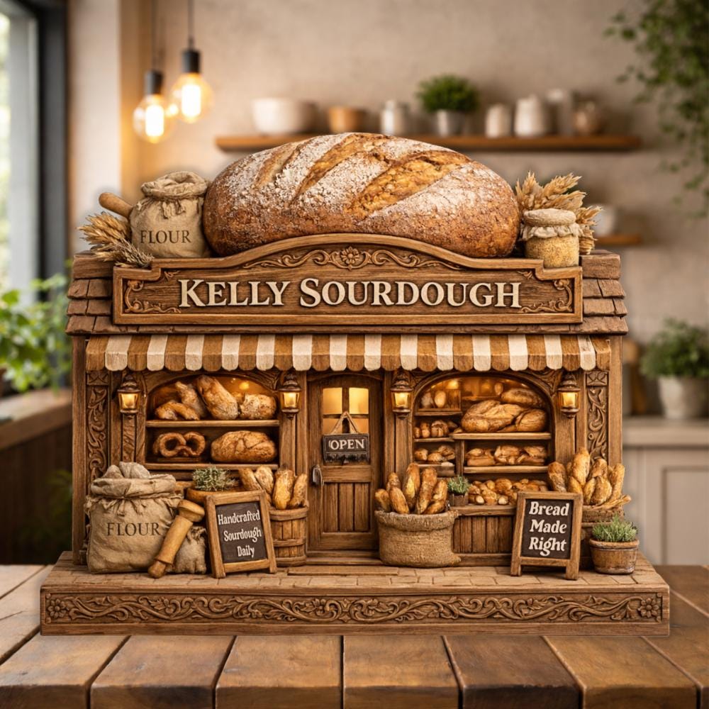 Personalized Bakery Sign Wooden Block Sourdough Gifts Bread Decor Storefront Name Sign Wood Art Shelf Accent Bookish Gifts Home Table Decor