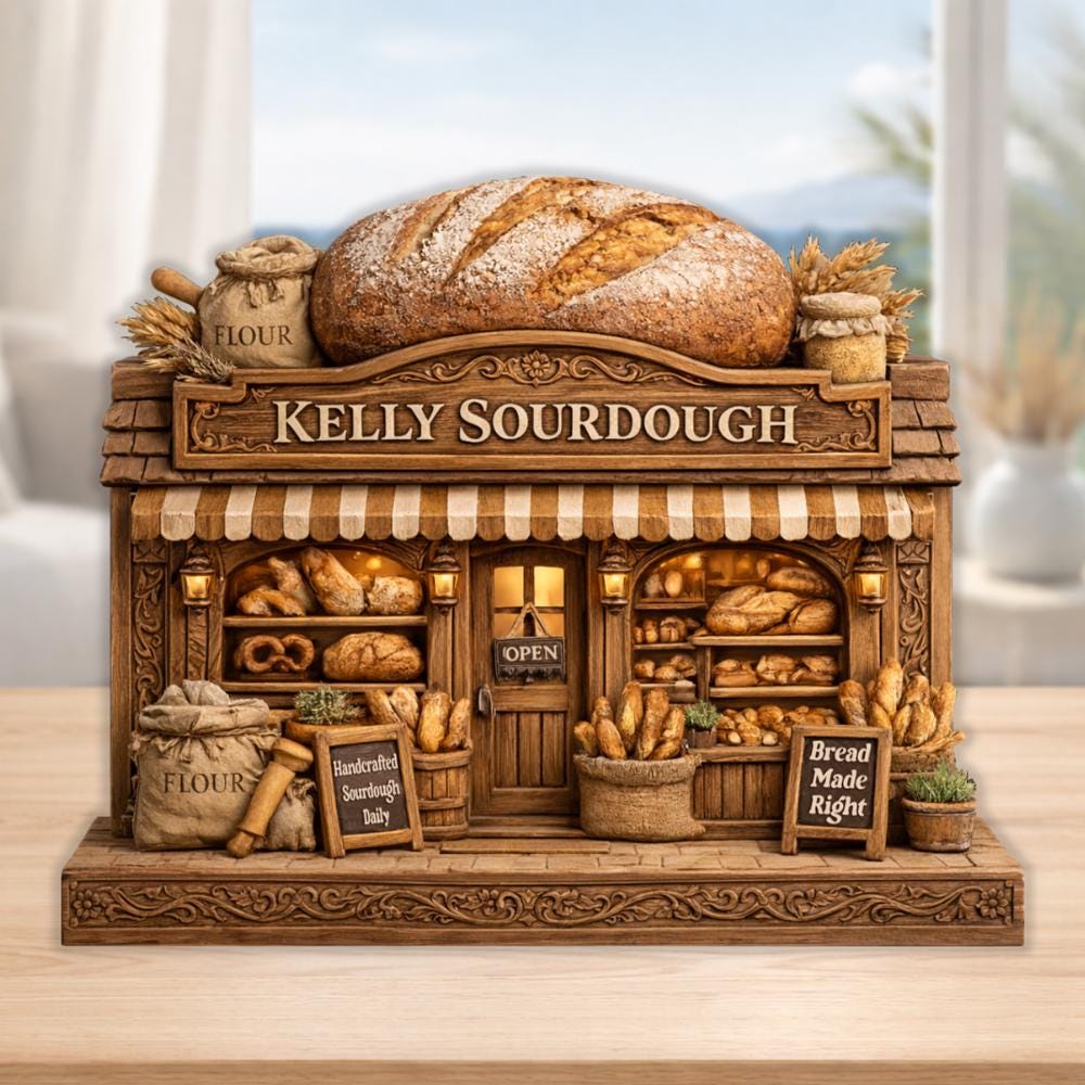 Personalized Bakery Sign Wooden Block Sourdough Gifts Bread Decor Storefront Name Sign Wood Art Shelf Accent Bookish Gifts Home Table Decor