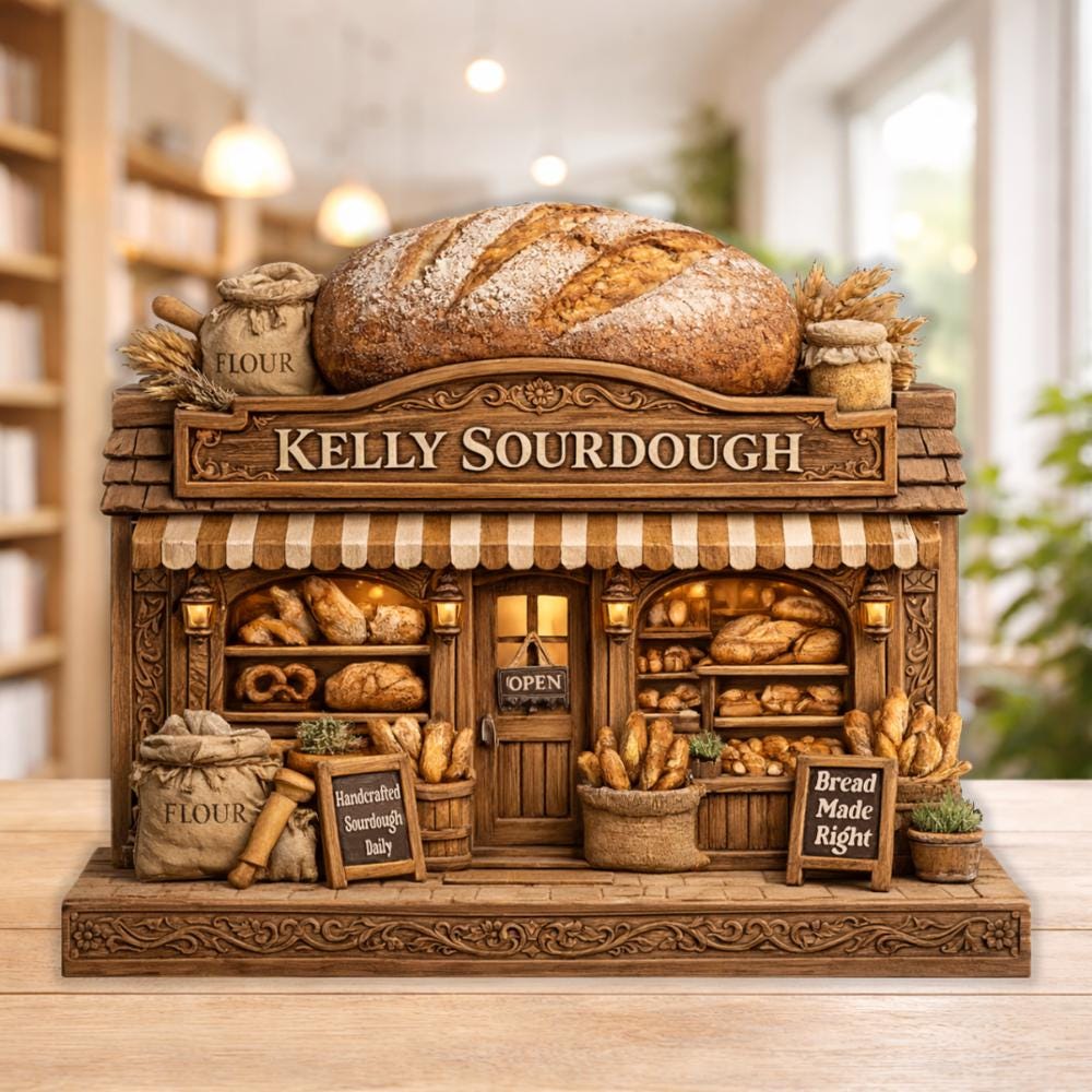 Personalized Bakery Sign Wooden Block Sourdough Gifts Bread Decor Storefront Name Sign Wood Art Shelf Accent Bookish Gifts Home Table Decor