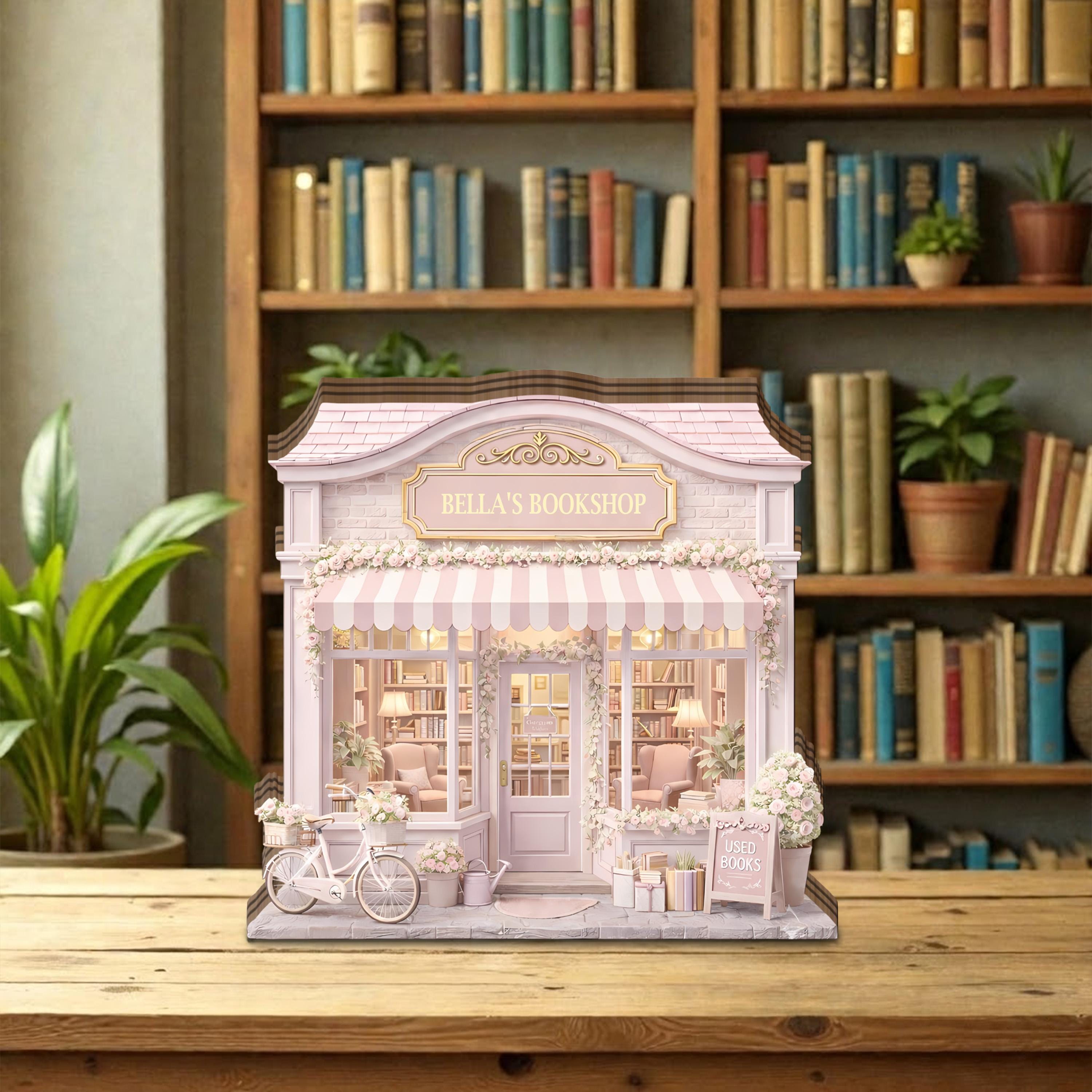 Personalized Wooden Block Sign, Bookshelf Decor, Romantic Bookstore Decor, Cottagecore Shelf Art