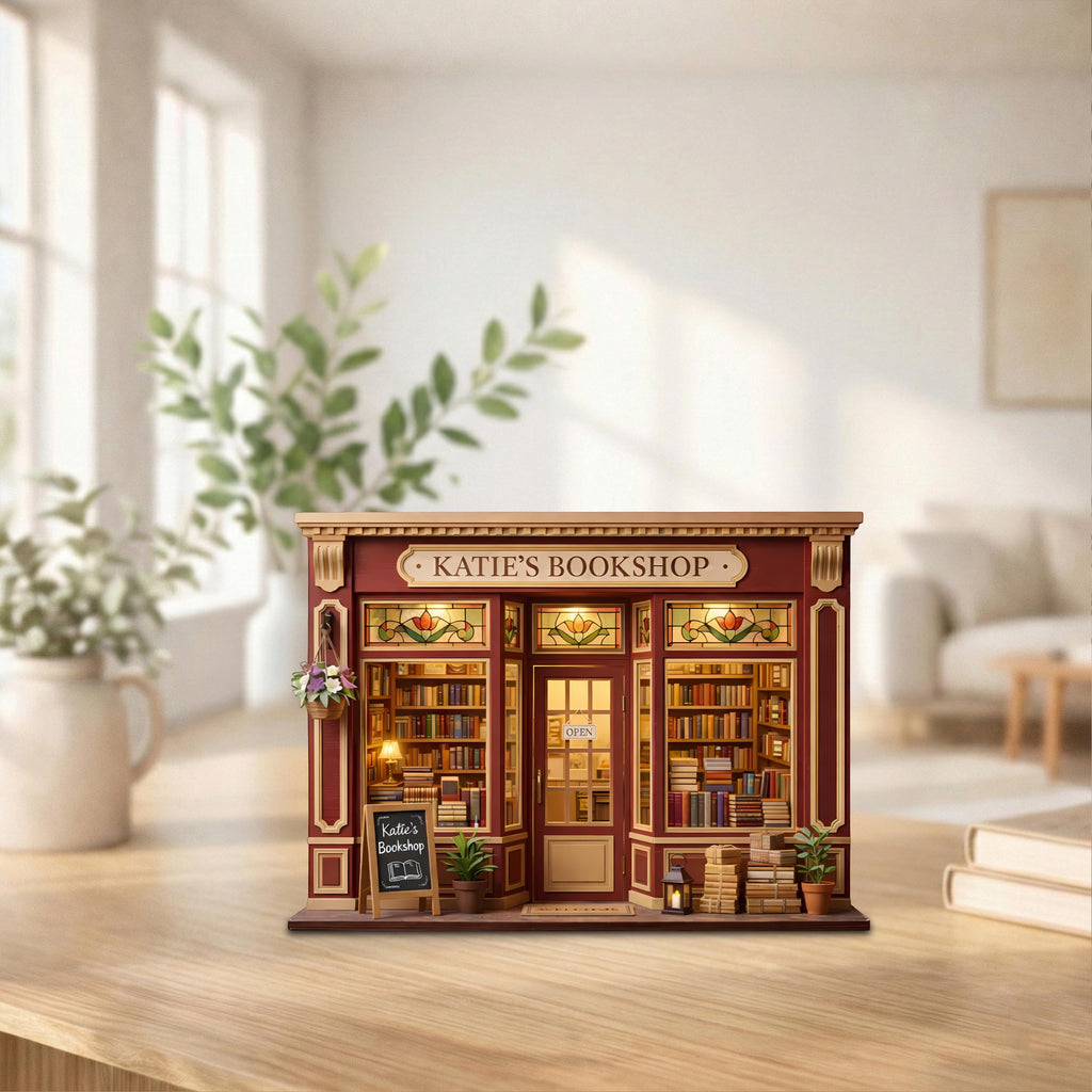 Personalized Bookshop Wooden Block Set, Custom Bookstore Storefront Shelf Sitter, Reading Nook Bookshelf Decor, Book Lover Gift