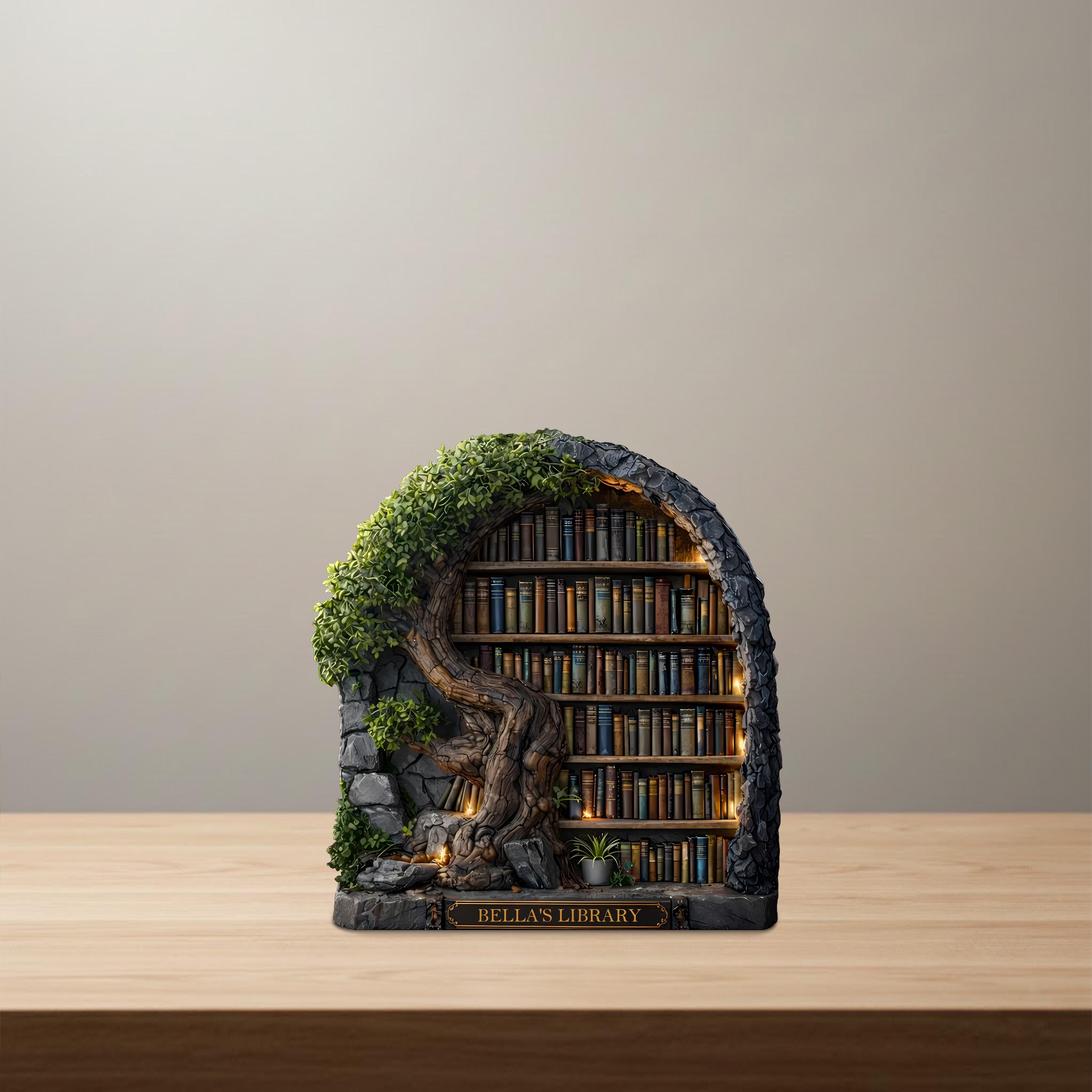 Personalized Fantasy Library Wooden Block, Bookshelf Decor, Mini Library Book Nook, Custom Reader Gift, Literary Home Decor