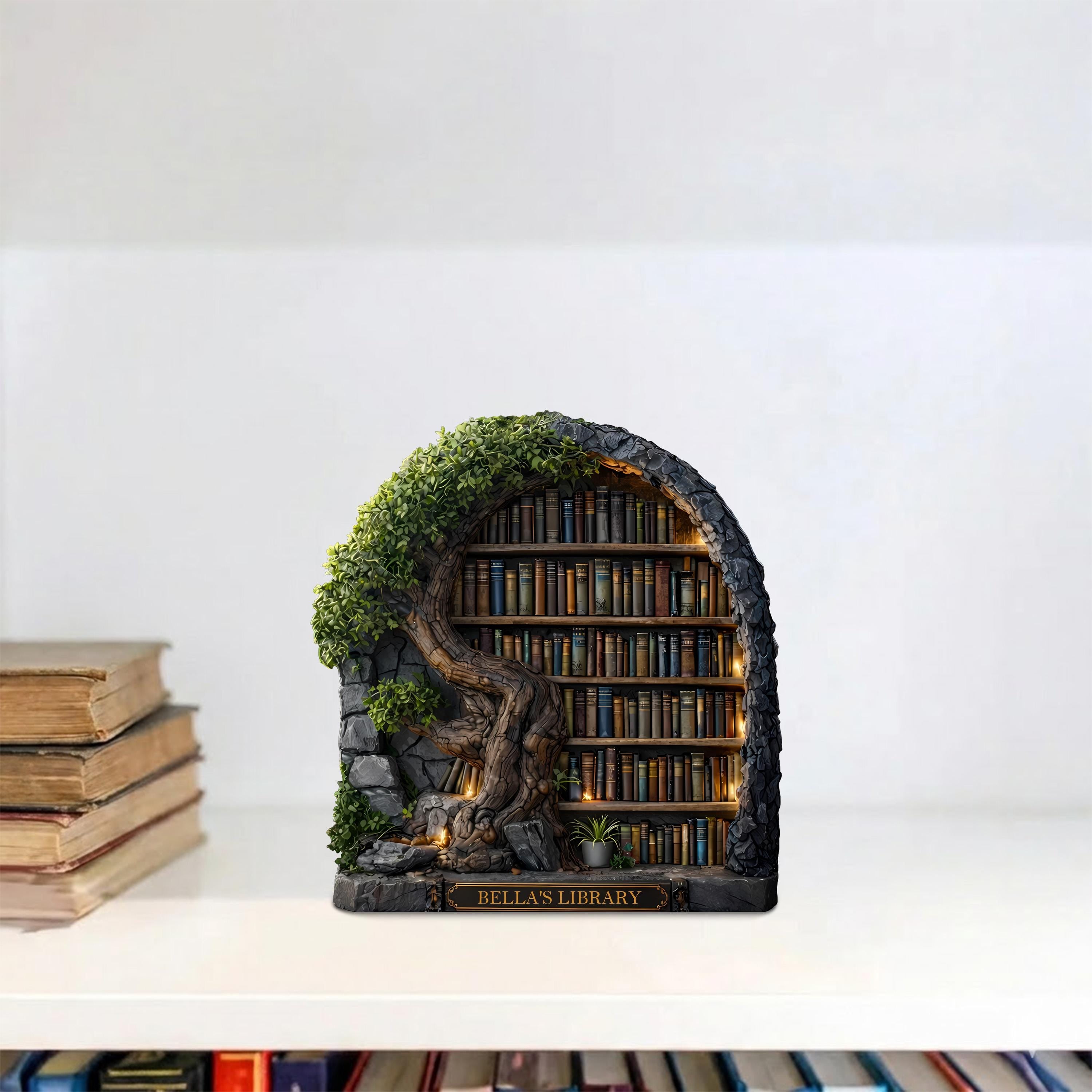 Personalized Fantasy Library Wooden Block, Bookshelf Decor, Mini Library Book Nook, Custom Reader Gift, Literary Home Decor