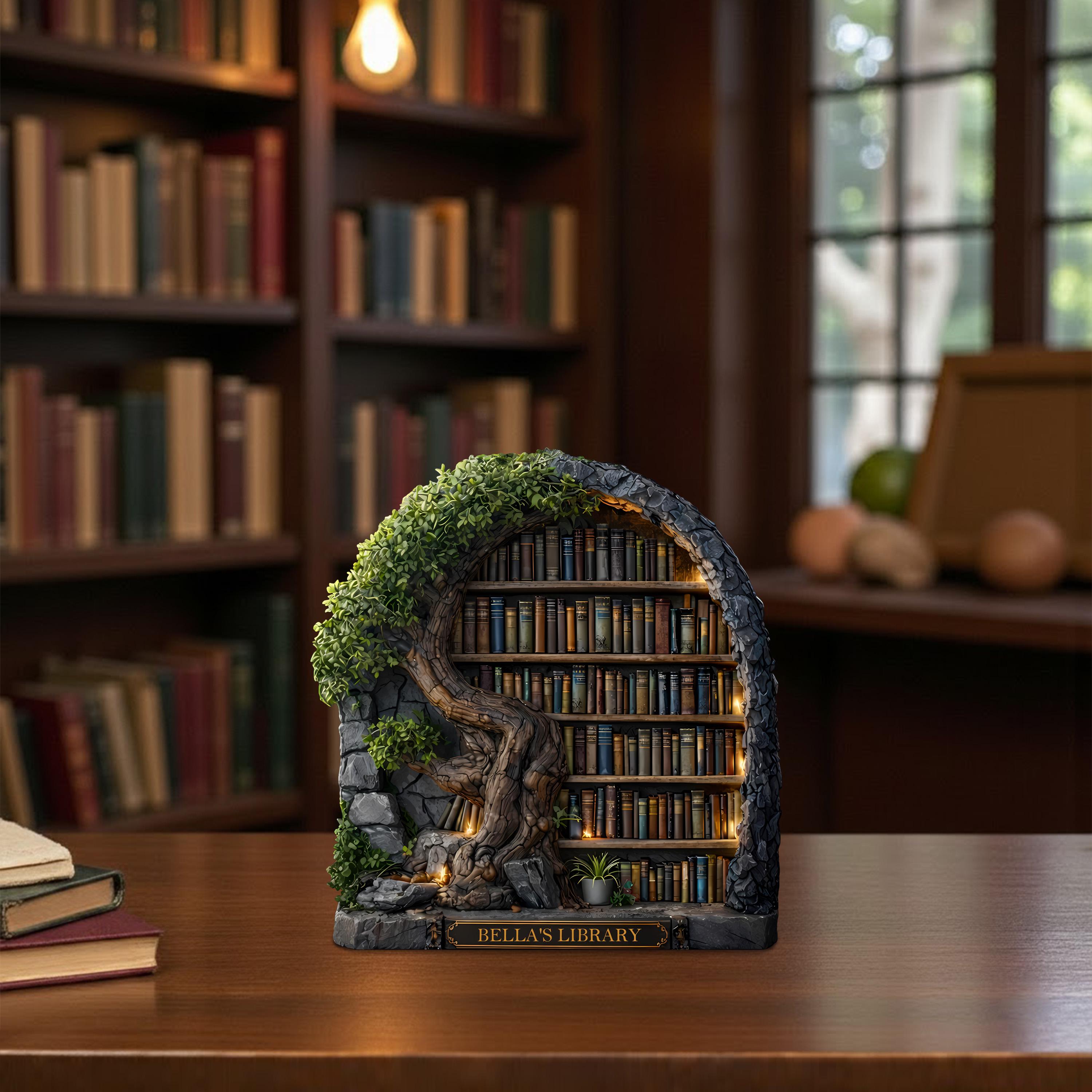 Personalized Fantasy Library Wooden Block, Bookshelf Decor, Mini Library Book Nook, Custom Reader Gift, Literary Home Decor