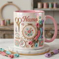 Embroidery Themed Coffee Mug, Custom Name Craft Gift, 3D Embroidery Design