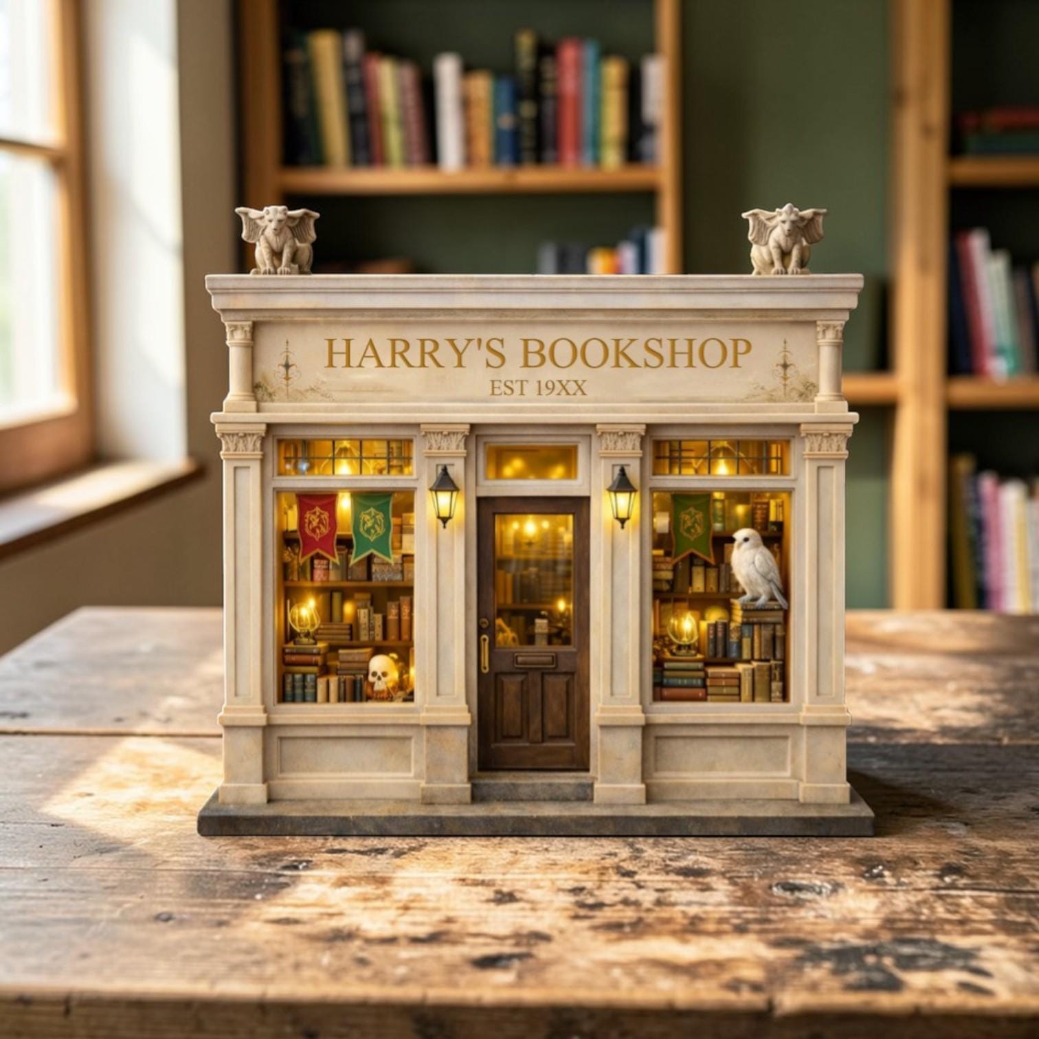 Personalized Magical Bookshop 2D Flat Wooden Block, Fantasy Wooden Library Sign, Book Lovers Gift, Witchy Bookshelf Decor