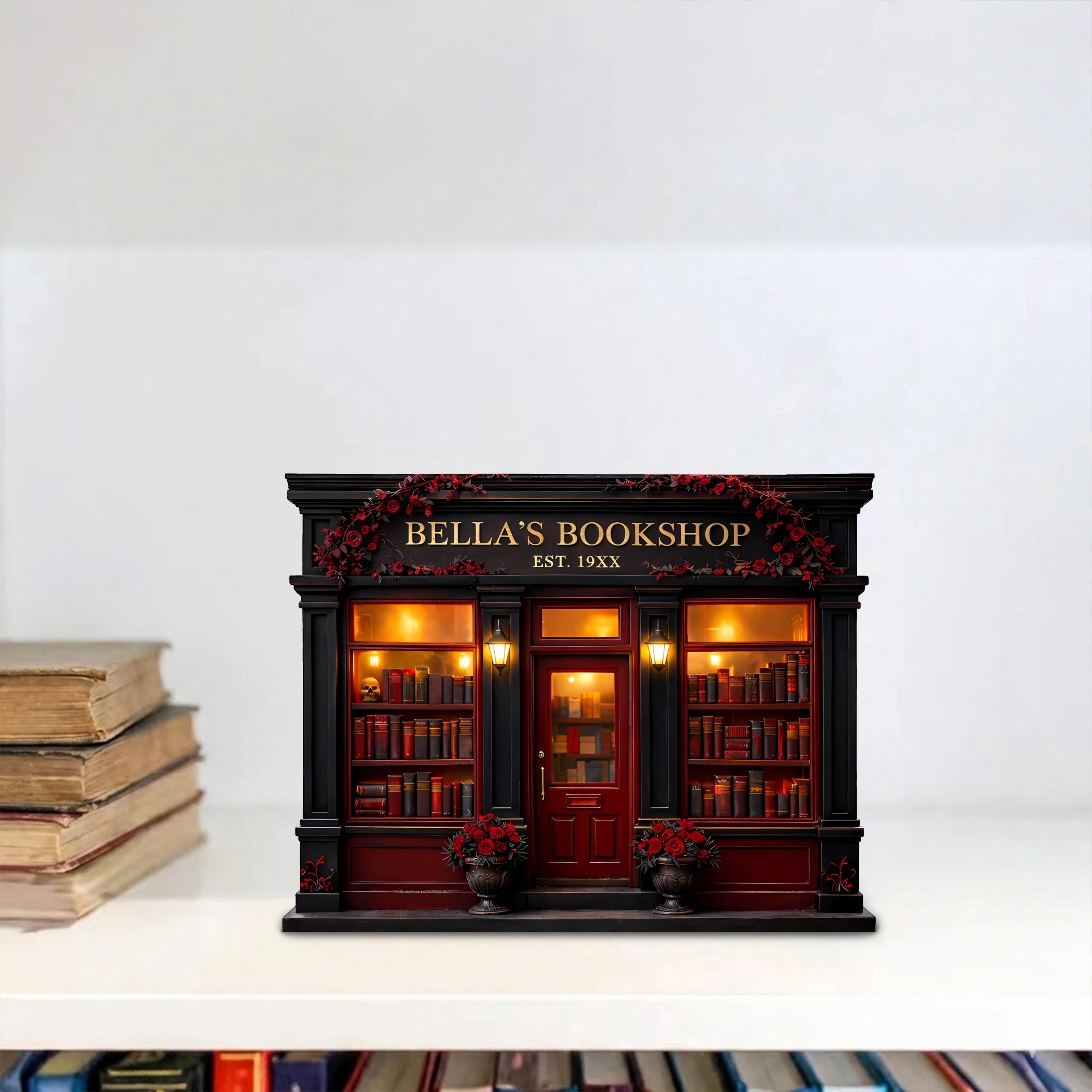 Personalized Wooden Bookshop Block, Dark Romance Bookshelf Decor, Reading Nook Shelf Sitter
