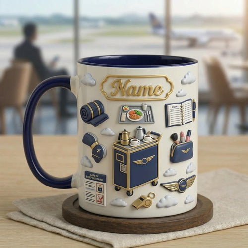 Customizable Flight Attendant Mug, Cabin Crew Coffee Cup, Aviation Gift