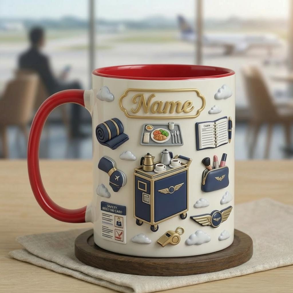 Customizable Flight Attendant Mug, Cabin Crew Coffee Cup, Aviation Gift